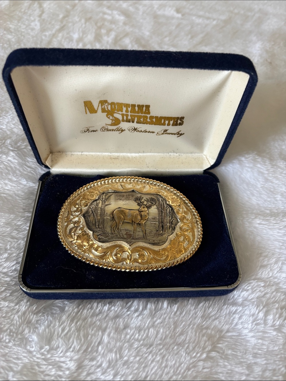 Montana Silversmiths Gold and Silver White Tail Motif Western Belt Buckle